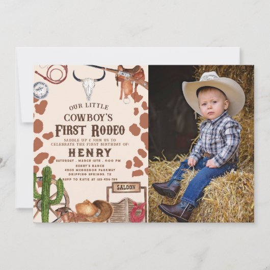 Eerste Rodeo Western Cowboy 1e Verjaardagsfoto Kaart (Voorkant)