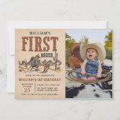 Eerste Rodeo Western Cowboy 1e Verjaardagsfoto Kaart (Voorkant)