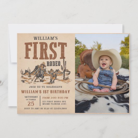 Eerste Rodeo Western Cowboy 1e Verjaardagsfoto Kaart (Voorkant)