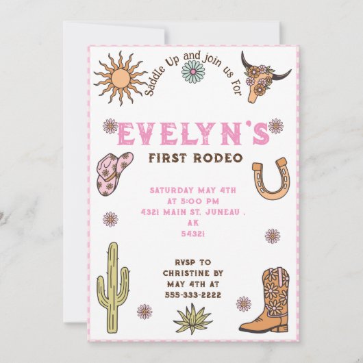 Eerste Rodeo Western Cowboy Boho Verjaardag Kaart (Voorkant)