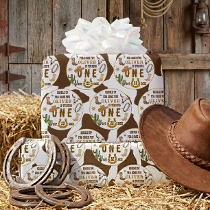 Eerste Rodeo Western Cowboy Boys 1e Verjaardagsfee Cadeaupapier