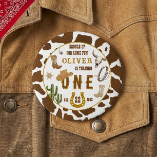 Eerste Rodeo Western Cowboy Boys 1e Verjaardagsfee Ronde Button 3,2 Cm