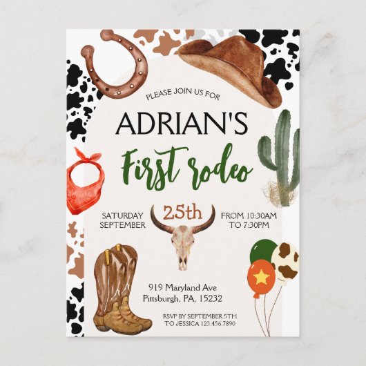 Eerste Rodeo Western Cowboy Eerste Verjaardag Briefkaart (Voorkant)