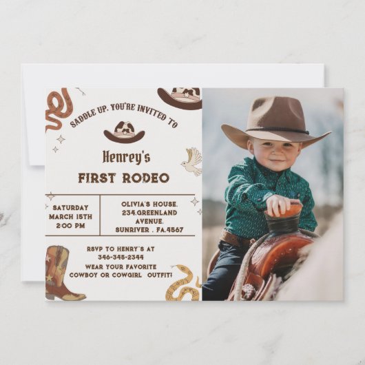 Eerste Rodeo Western Cowboy Eerste Verjaardagsfoto Kaart (Voorkant)