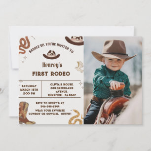 Eerste Rodeo Western Cowboy Eerste Verjaardagsfoto Kaart
