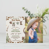 Eerste Rodeo Western Cowboy Eerste Verjaardagsfoto Kaart (Staand voorkant)