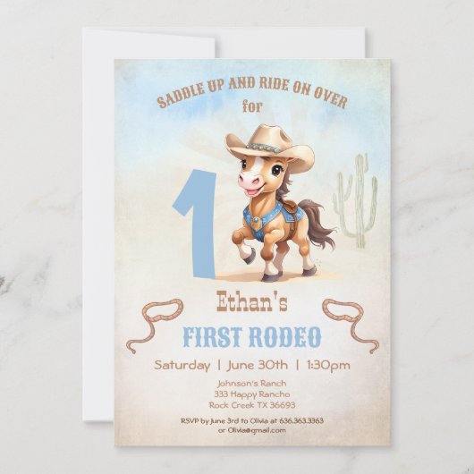 Eerste Rodeo Western Cowboy Paard 1e Verjaardag Kaart (Voorkant)