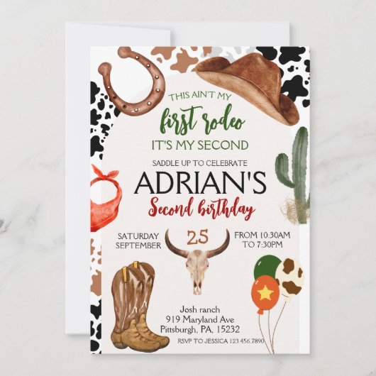 Eerste Rodeo Western Cowboy Tweede Verjaardag Kaart (Voorkant)