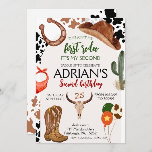 Eerste Rodeo Western Cowboy Tweede Verjaardag Kaart (Voorkant / Achterkant)