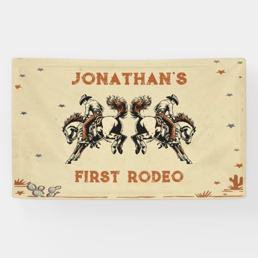 Eerste Rodeo Western Cowboy verjaardagsfeestje Spandoek (Horizontaal)