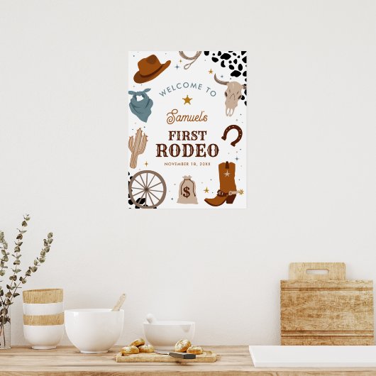 Eerste Rodeo Western Jongen Eerste Verjaardag Welk Poster (Keuken)