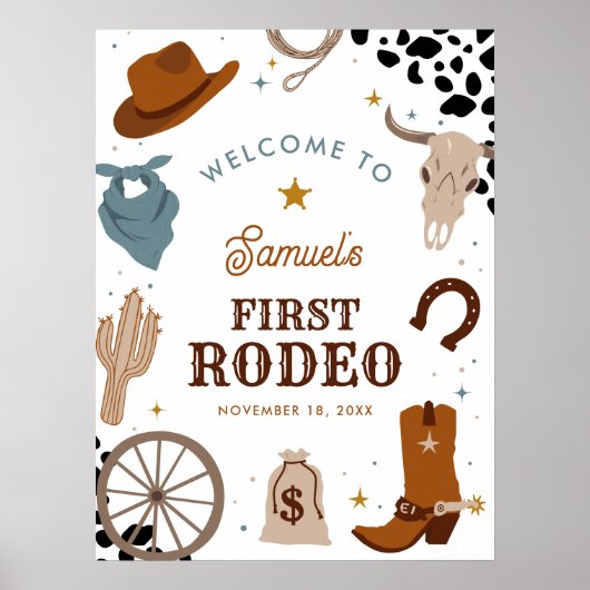 Eerste Rodeo Western Jongen Eerste Verjaardag Welk Poster (Voorkant)