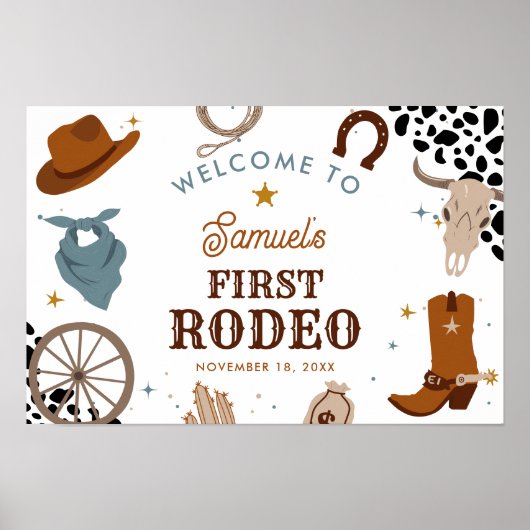 Eerste Rodeo Western Jongen Eerste Verjaardag Welk Poster (Voorkant)