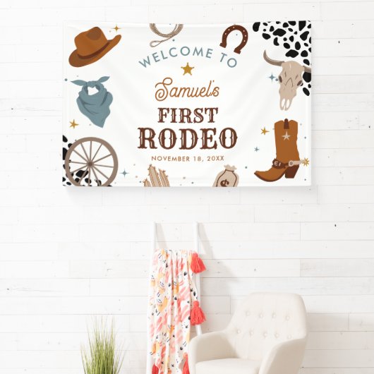 Eerste Rodeo Western Jongen Eerste Verjaardag Welk Spandoek (Insitu)