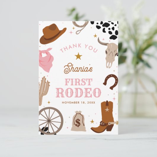 Eerste Rodeo Western Meisje 1e Verjaardag Bedankkaart (Staand voorkant)
