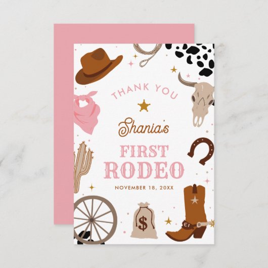 Eerste Rodeo Western Meisje 1e Verjaardag Bedankkaart (Voorkant / Achterkant)