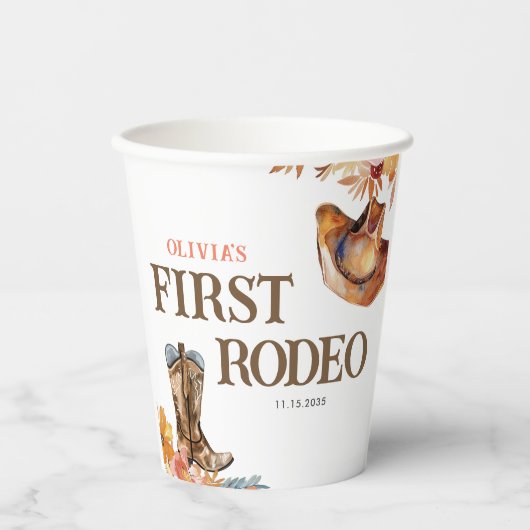 Eerste Rodeo Western Meisje 1e Verjaardag Papieren Bekers (Voorkant)
