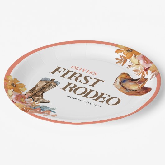 Eerste Rodeo Western Meisje 1e Verjaardag Papieren Bordje (Gekanteld)