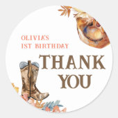 Eerste Rodeo Western Meisje 1e Verjaardag Ronde Sticker (Voorkant)