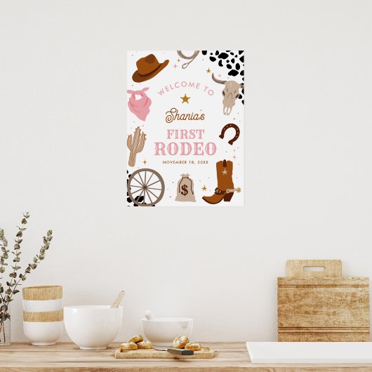 Eerste Rodeo Western Meisje Eerste Verjaardag Welk Poster (Keuken)