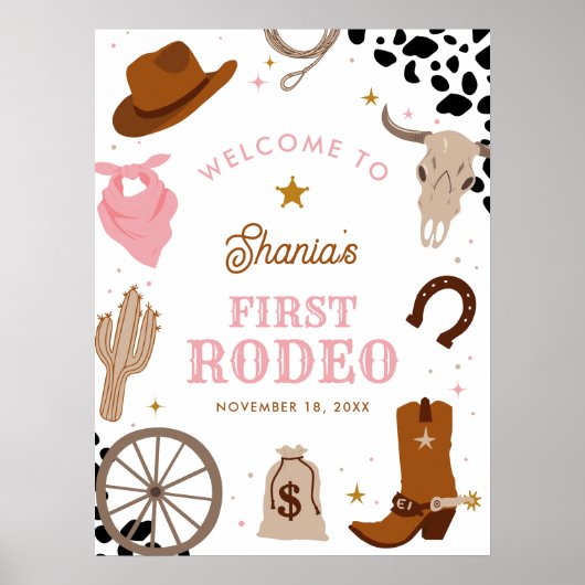 Eerste Rodeo Western Meisje Eerste Verjaardag Welk Poster (Voorkant)