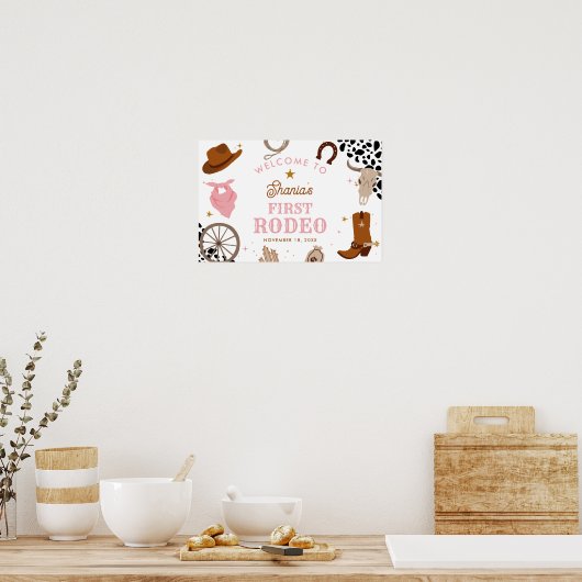 Eerste Rodeo Western Meisje Eerste Verjaardag Welk Poster (Keuken)