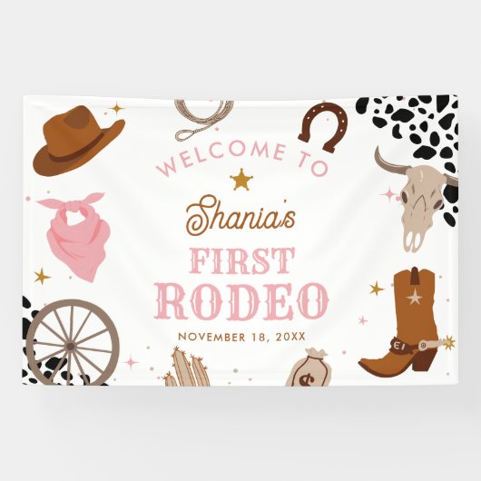 Eerste Rodeo Western Meisje Eerste Verjaardag Welk Spandoek (Horizontaal)