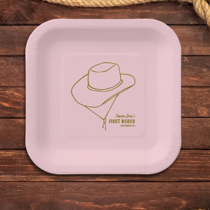 Eerste Rodeo Western Roze Cowgirl 1e Verjaardag Papieren Bordje