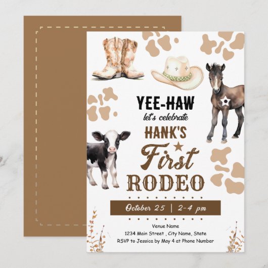 Eerste Rodeo Western Verjaardag Kaart (Voorkant / Achterkant)