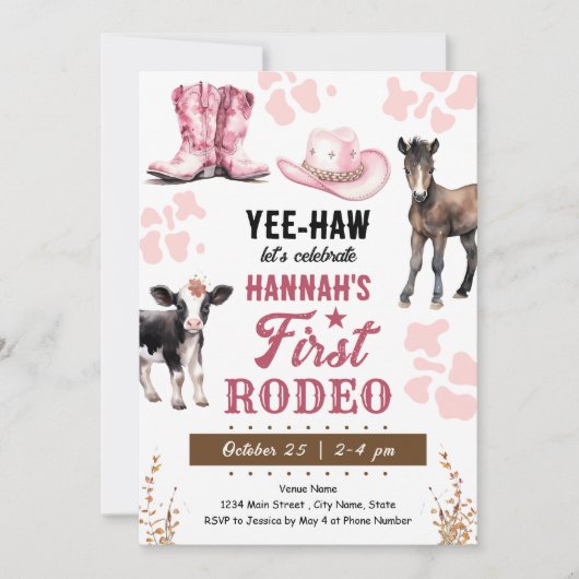 Eerste Rodeo Western Verjaardagsmeisje Kaart (Voorkant)