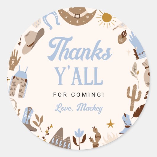 Eerste Rodeo Western Wild West Cowboy Blauw Verjaa Ronde Sticker (Voorkant)