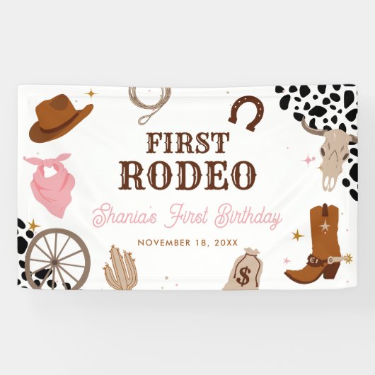 Eerste Rodeo Western Wild West Meisje Eerste Verja Spandoek (Horizontaal)