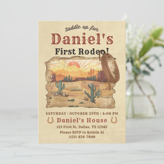 Eerste Rodeo Westerne Cowboy 1e verjaardag Kaart (Staand voorkant)