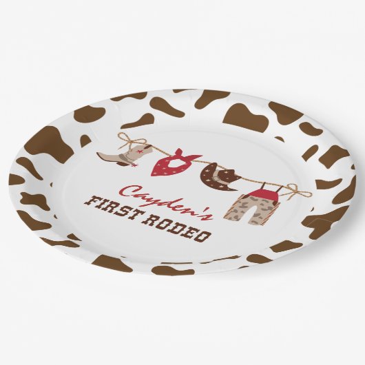 Eerste Rodeo Westerne Cowboy 1e verjaardag Papieren Bordje (Gekanteld)