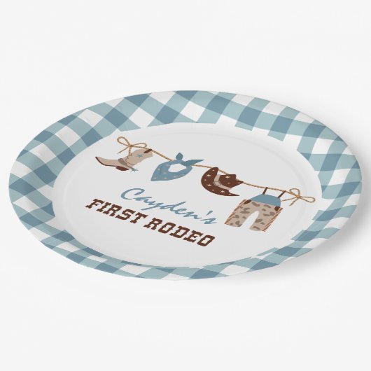 Eerste Rodeo Westerne Cowboy 1e verjaardag Papieren Bordje (Gekanteld)