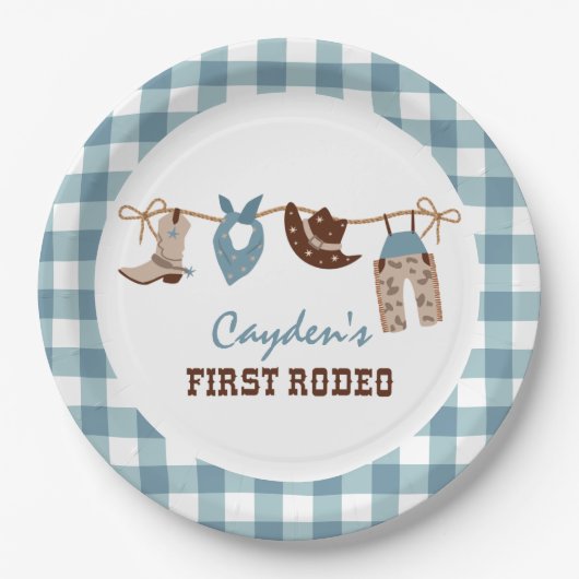 Eerste Rodeo Westerne Cowboy 1e verjaardag Papieren Bordje (Voorkant)