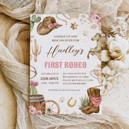 EERSTE RODEO Westerne Cowboy 1e Verjaardagsuitnodi Kaart