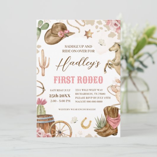 EERSTE RODEO Westerne Cowboy 1e Verjaardagsuitnodi Kaart (Staand voorkant)