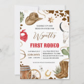 EERSTE RODEO Westerne Cowboy 1e Verjaardagsuitnodi Kaart (Voorkant)
