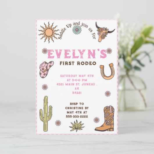 Eerste Rodeo Westerne Cowboy Boho Verjaardag Kaart (Staand voorkant)