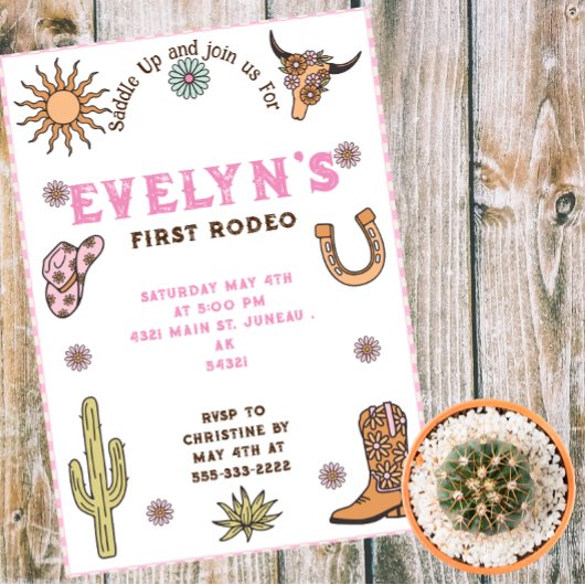 Eerste Rodeo Westerne Cowboy Boho Verjaardag Magnetische Uitnodiging