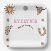 Eerste Rodeo Westerne Cowboy Boho Verjaardag Papieren Bordje (Voorkant)