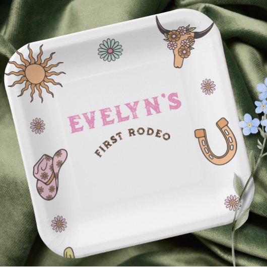 Eerste Rodeo Westerne Cowboy Boho Verjaardag Papieren Bordje