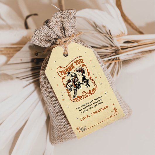 Eerste Rodeo Westerne Cowboy Verjaardag Dank u Cadeaulabel