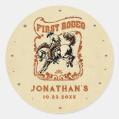 Eerste Rodeo Westerne Cowboy Verjaardag Ronde Sticker (Voorkant)