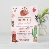 Eerste Rodeo Westerne Cowgirl Verjaardagsuitnodigi Kaart (Staand voorkant)