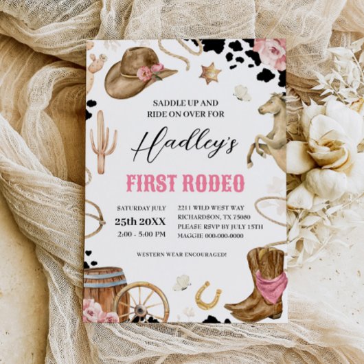 EERSTE RODEO Westerne Cowgirl Verjaardagsuitnodigi Kaart