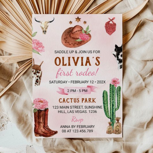 Eerste Rodeo Westerne Cowgirl Verjaardagsuitnodigi Kaart