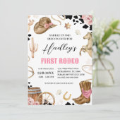 EERSTE RODEO Westerne Cowgirl Verjaardagsuitnodigi Kaart (Staand voorkant)