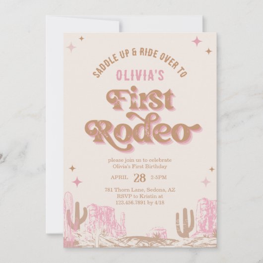 Eerste Rodeo Westerne Roze Cowgirl Verjaardag Kaart (Voorkant)